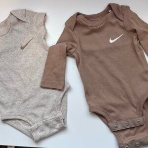 Nike Two-Pack Baby One-Piece Bodysuits in Brown and Beige